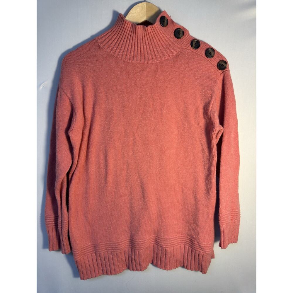 Anthropologie Coral Mock Neck Sweater Button Shoulder Rib Knit Women XS‎